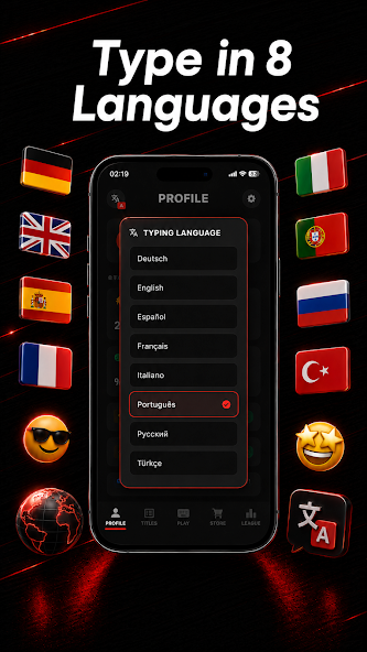 Type in eight languages